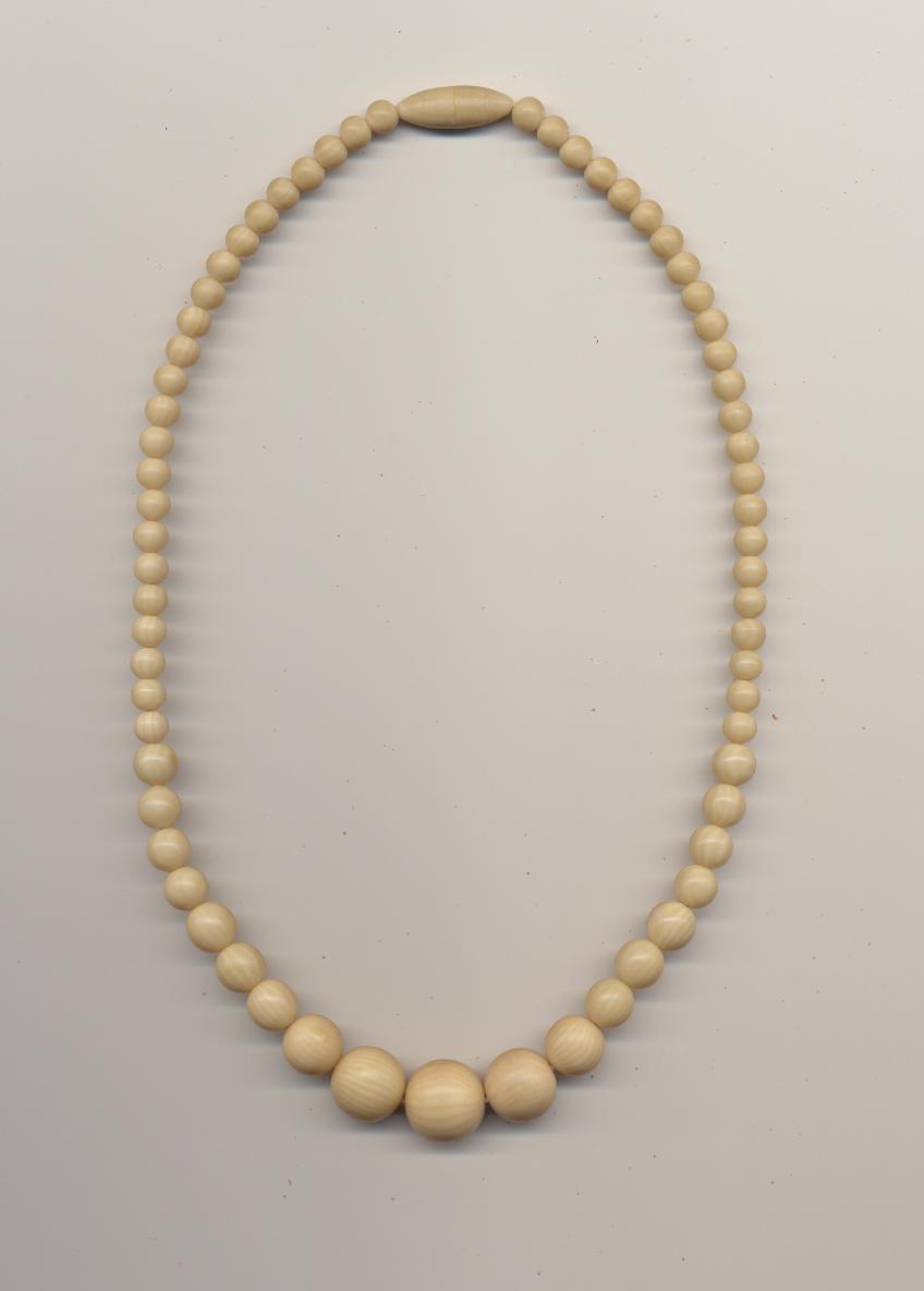 Vintage necklace made of plastic imitation ivory beads and fastener, length 16'' 40cm.